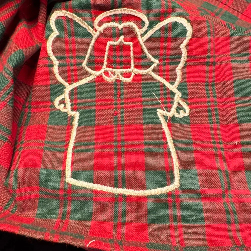 Christmas Kitchen Towels Set of 2‎ Red Green Plaid Angel Applique Handcrafted